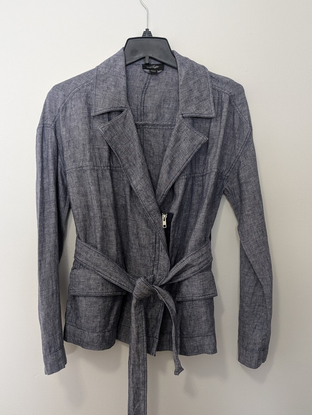 Lord & Taylor 100% Linen Belted Utility Blazer Jacket Blue Old money Coastal M